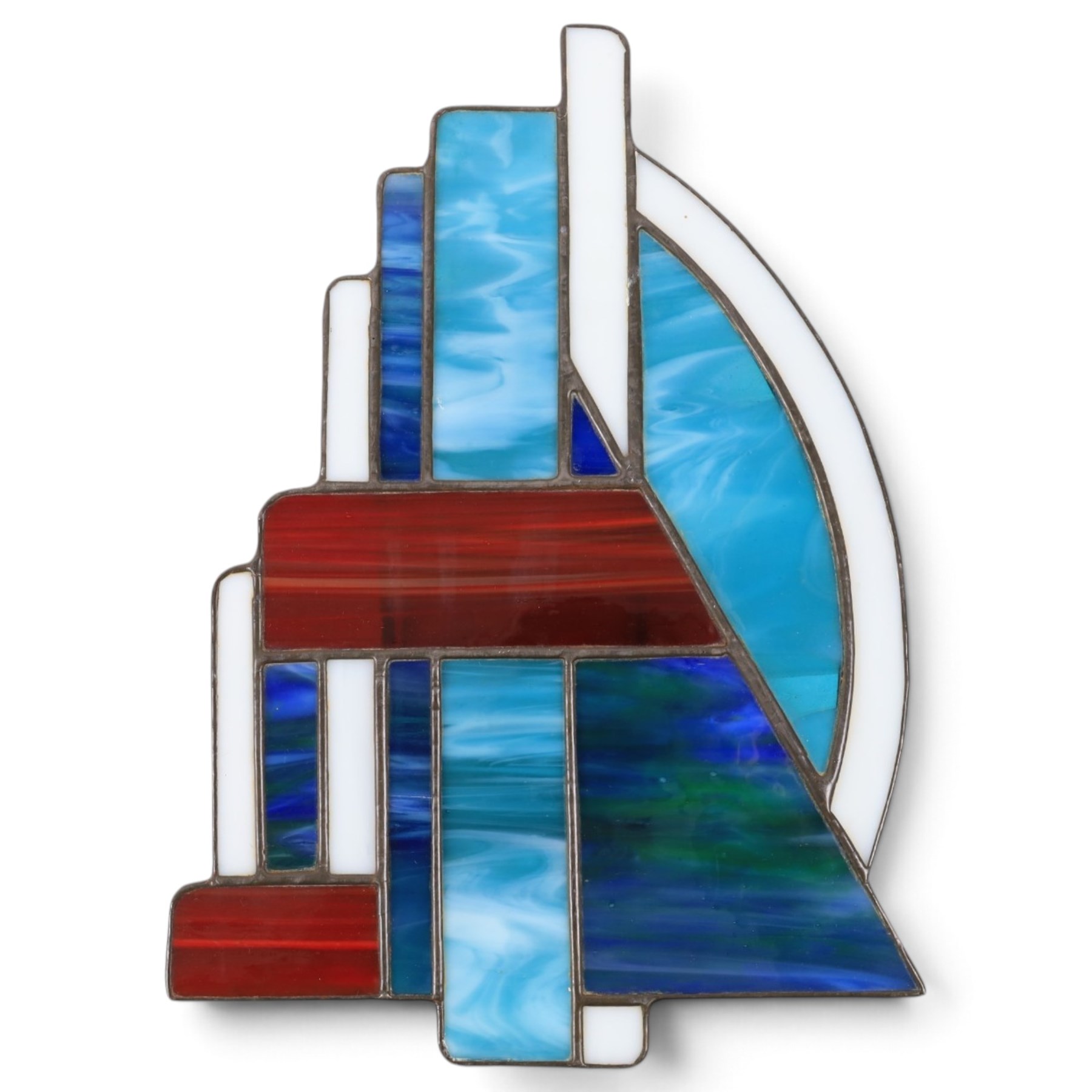 Pair of Christopher Wray, Art Deco style wall lights in blue, red and white colourway, H29cm