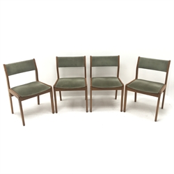  Danish Farstrup Mobler solid teak dining chairs, upholstered back and seat, tapering supports, W51cm  
