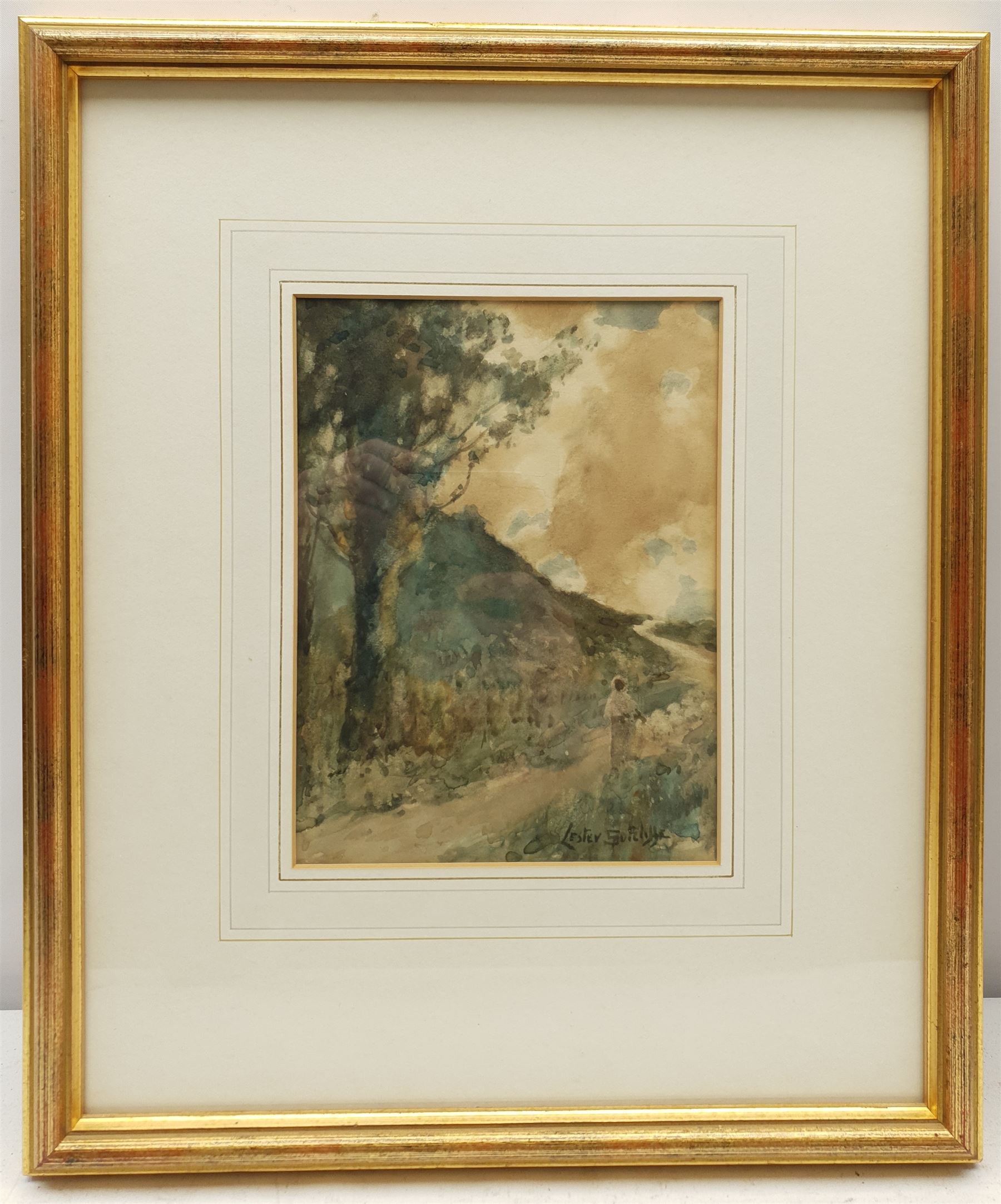 Lester Sutcliffe (British 1848-1943): 'Homeward Flock', watercolour signed 19cm x 14.5cm; 'Silver Birch', monochrome lithograph signed and titled in pencil 57cm x 32cm (2)