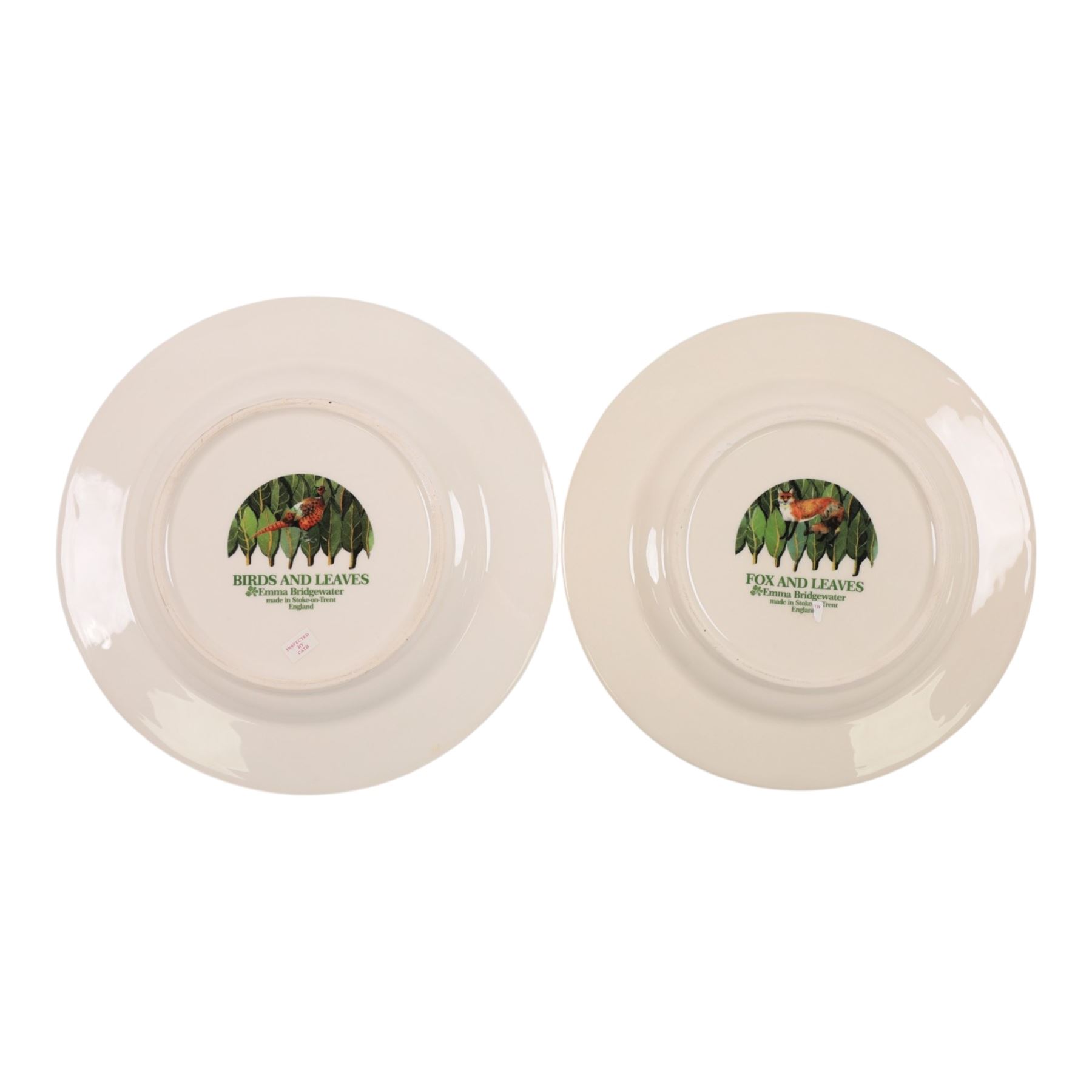 Pair of Emma Bridgewater plates, Birds and Leaves pattern and Fox and Leaves pattern, D22cm