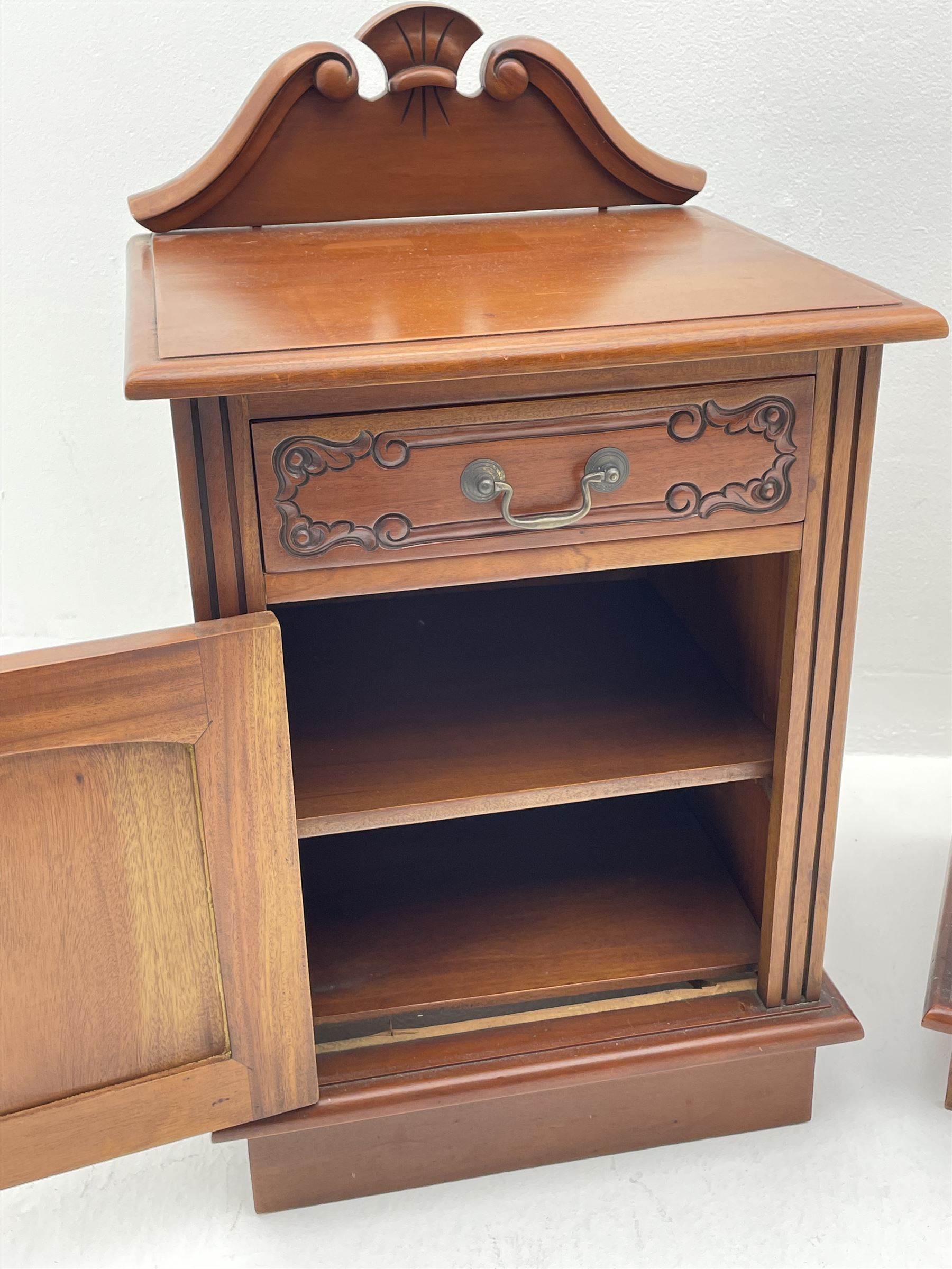Pair Victorian style mahogany bedside cabinets, fitted with drawer and cupboard