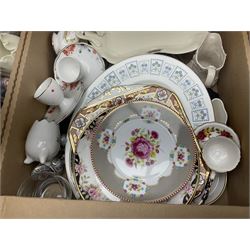 Wedgwood Jasperware biscuit barrel and vase, together with a collection of other ceramics including trinket boxes, flower displays and figures, etc in three boxes