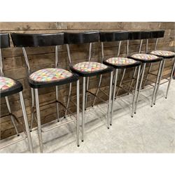 Seven chrome framed tall ball stools with upholstered seat and three other tall stools (10)