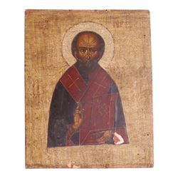 20th century icon painting St. Nicholas, together with another icon, largest H22cm 