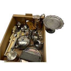 Assorted silver plate, to include teawares, pedestal dish, flatware, etc., in one box 