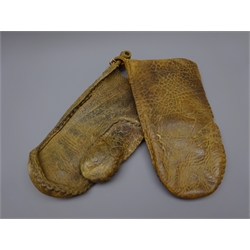  Pair of Inuit Walrus leather mittens, L29cm (2)  