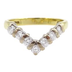 18ct gold round brilliant cut diamond wishbone ring, hallmarked