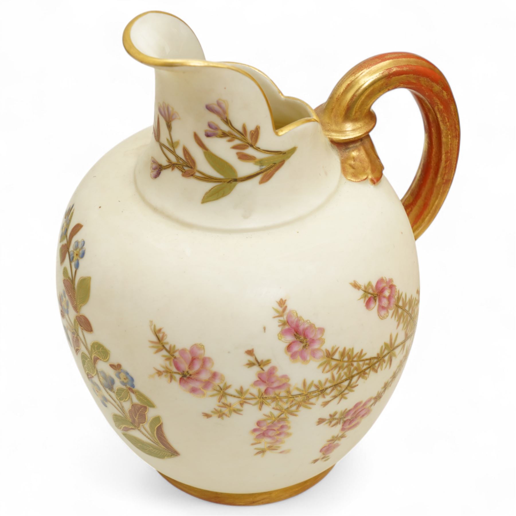 Collection of Royal Worcester blush ivory porcelain, to include three twin handled bulbous vases of graduating sizes, covered and pierced potpourri box, etc, tallest H24cm (11)