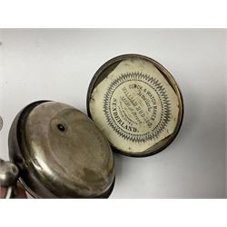 Victorian silver open face fusee lever pocket watch by D A Olswang, Sunderland, No. 7904, white enamel dial with Roman numerals and subsidiary seconds dial, case hallmarked Chester 1895 and a watch chain with silver fob and coin

 

