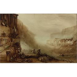 Henry Barlow Carter (British 1804-1868): 'Staithes', watercolour unsigned titled and dated 1855 on the building 30cm x 46cm