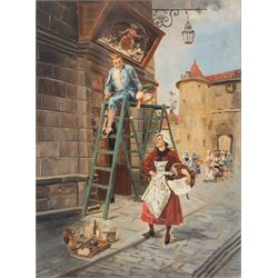 Continental School (20th Century): The Painter of Signs and Dutch Girls, pair overpainted prints on panel indistinctly signed 28cm x 20cm (2)