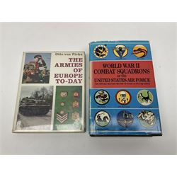 Four reference books of US Military interest comprising Basic Training US Army Training Center Infantry Fort Jackson, South Carolina; two books on the 43rd Infantry Division; and WW2 Combat Squadrons of the USAF; and three other books including German Army & Navy Uniforms and Insignia 1871-1918 (7)