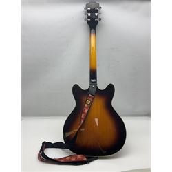 DeArmond Guild Star Fire Custom semi-acoustic guitar c2009 with tobacco sunburst finish and USA DeArmond gold foil pick-ups; serial no.KC9091266; L104cm; in Spider carrying case
