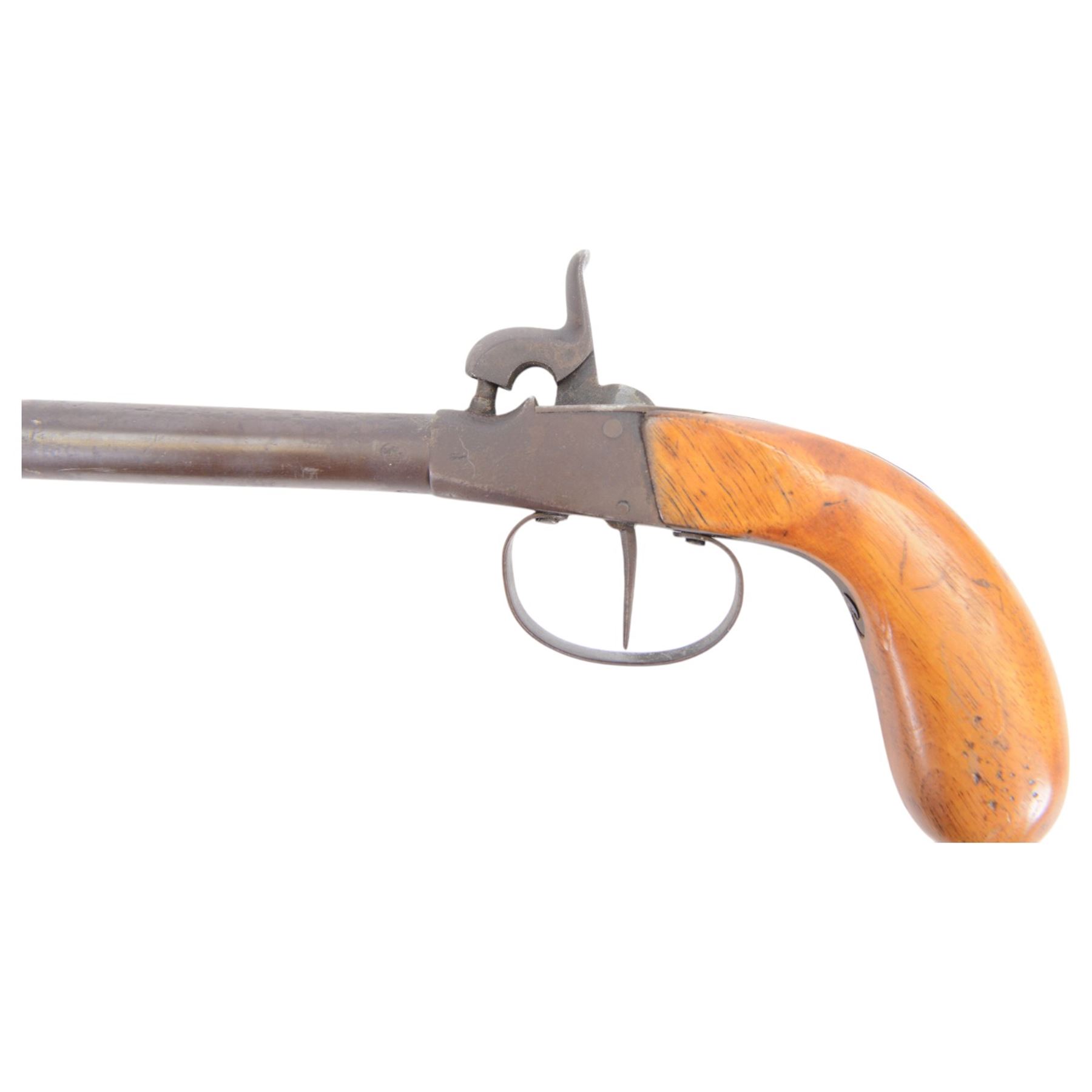 Percussion pistol, with octagonal barrel, bag-shaped wooden butt, together with two other percussion pistols   