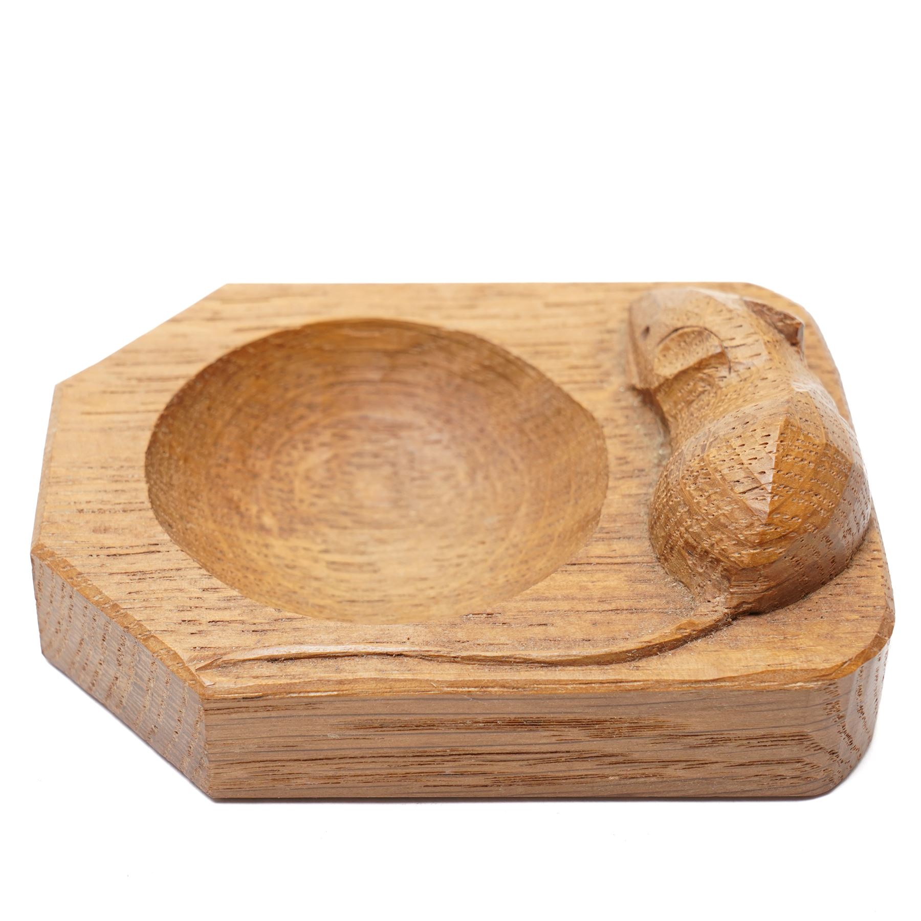 Mouseman - tooled oak ashtray, rectangular form with canted and rounded corners, carved with mouse signature, by the workshop of Robert Thompson, Kilburn, W10cm