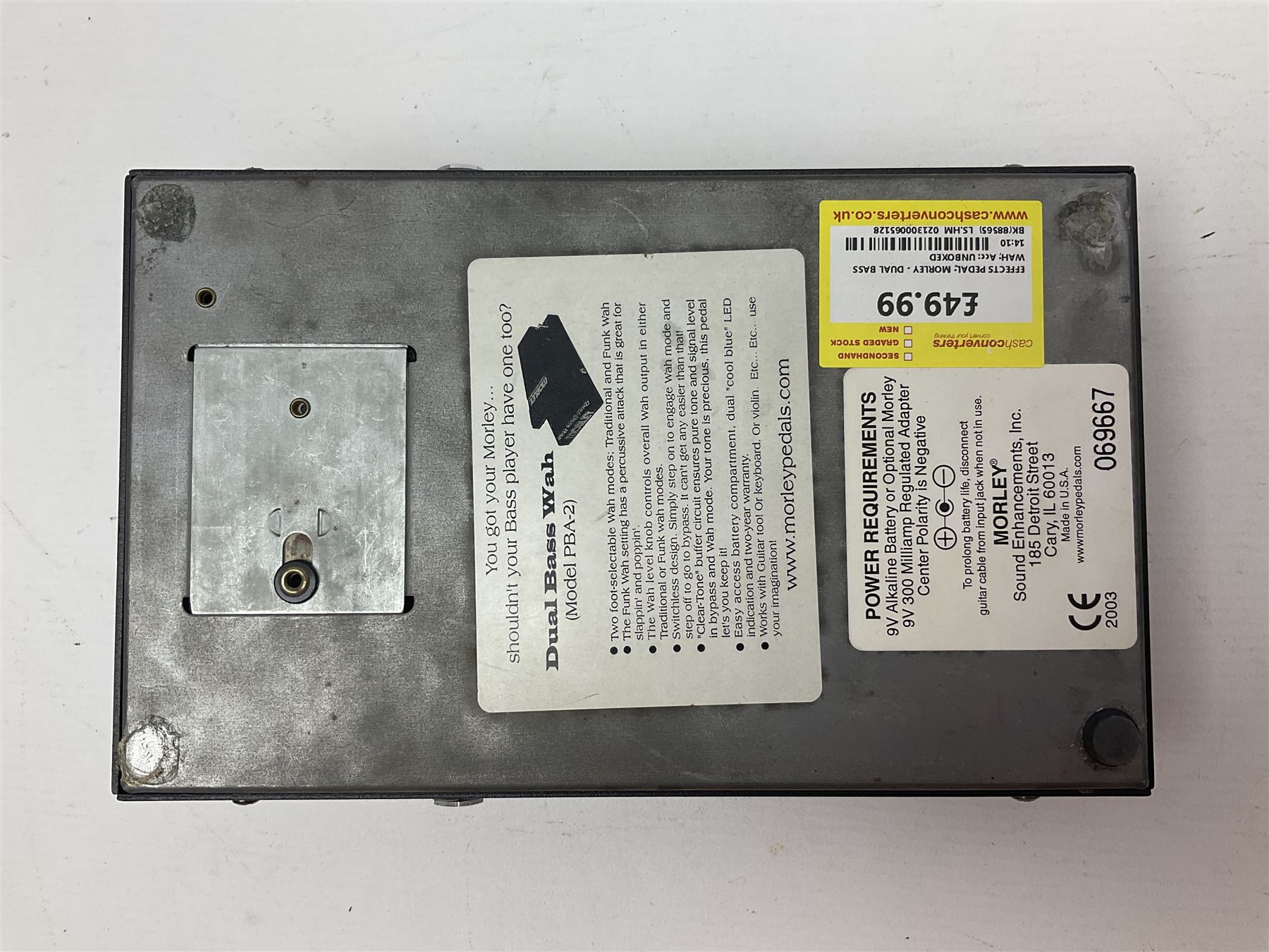 Three Morley guitar effects pedals, including The Little Alligator Volume serial no 195408 and Dual Bass Wah model PBA-2