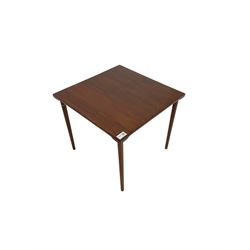 France & Son - mid-20th century teak square side table on circular tapering supports 