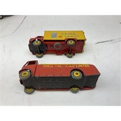 Dinky - five unboxed and playworn die-cast models comprising Supertoys Big Bedford Van 'Heinz' No.923; A.E.C. Monarch Thompson Tank; Maserati Racing Car No.231; H.W.M. Racing Car 23J; and Royal Mail Van; together with a Corgi Mobilgas Tanker (6)