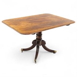 George IV mahogany breakfast table, rectangular tilt-top with reeded edge, rounded corners...