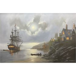 Donald MacLeod (Cornish 1956-2018): Coastal Nocturne, oil on canvas signed 50cm x 75cm