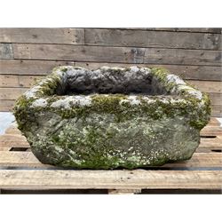 Large 19th century square weathered stone trough 