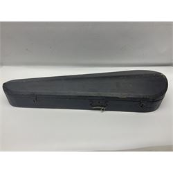 Early 20th century German Saxony three-quarter size violin with 34cm one-piece maple back and ribs and spruce top L55.5cm overall; in ebonised wooden 'coffin' case with bow