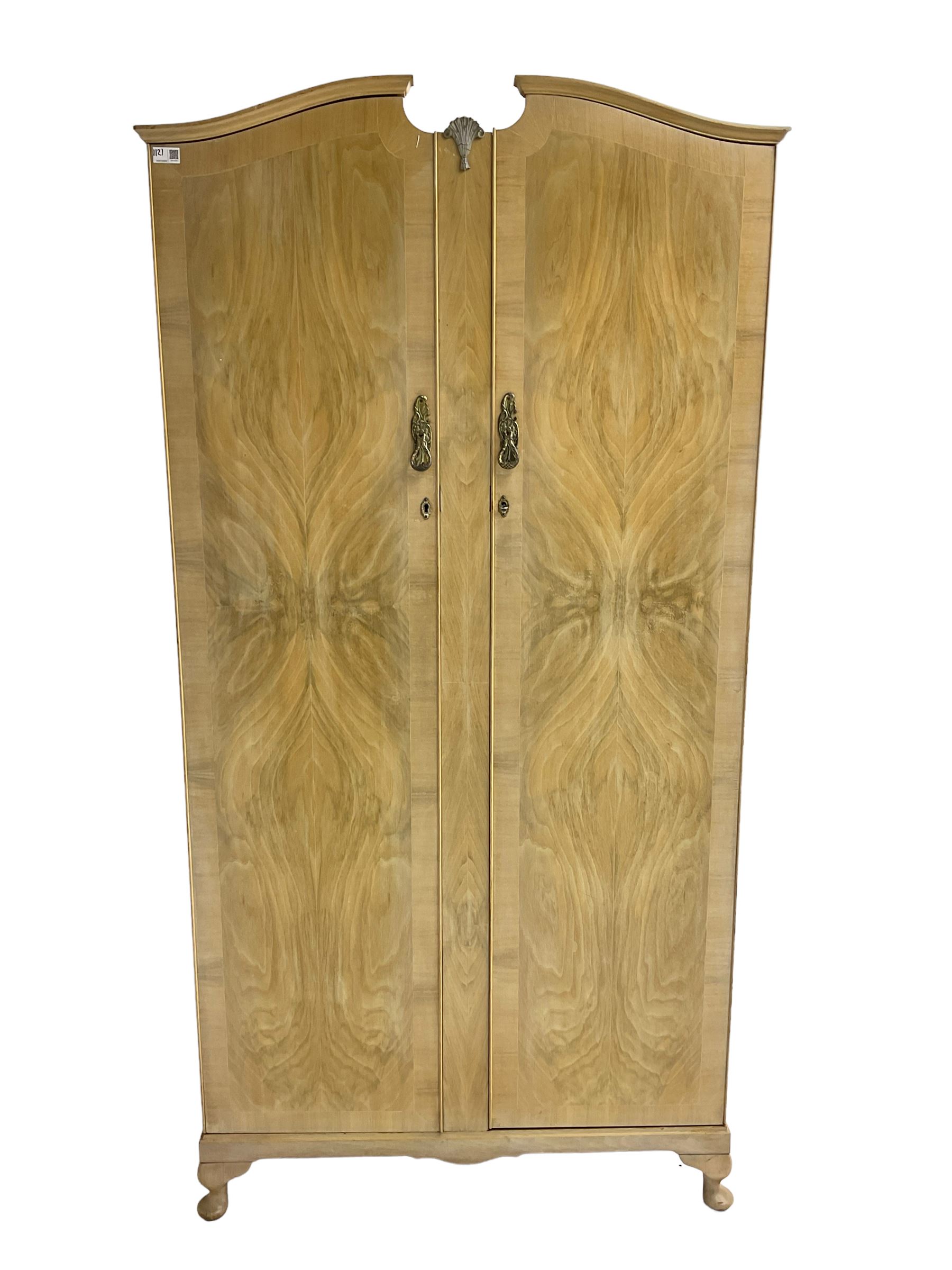 F Wrighton & Sons Ltd -  French style painted serpentine dressing table, with triple mirror back, on cabriole supports (106cm x 55cm x 135cm), and F Wrighton & Sons Ltd - French style narrow double wardrobe (92cm x 54cm x 187cm)