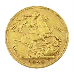 King George V 1926 gold full sovereign coin, Pretoria mint, housed in a red case