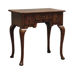  18th century walnut lowboy, with cross and herring banded moulded top and drawers above a shaped apron, on cabriole legs with pad feet, W68cm, H71cm, D45cm   