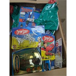Gerry Anderson interest collectables and toys, including Carlton Thunderbirds Tracy Island, Matchbox Stingray Marineville Headquarters, both boxed, Matchbox carded Thunderbirds and Stingray figures and vehicles, Captain Scarlet and Joe90 collectables, etc