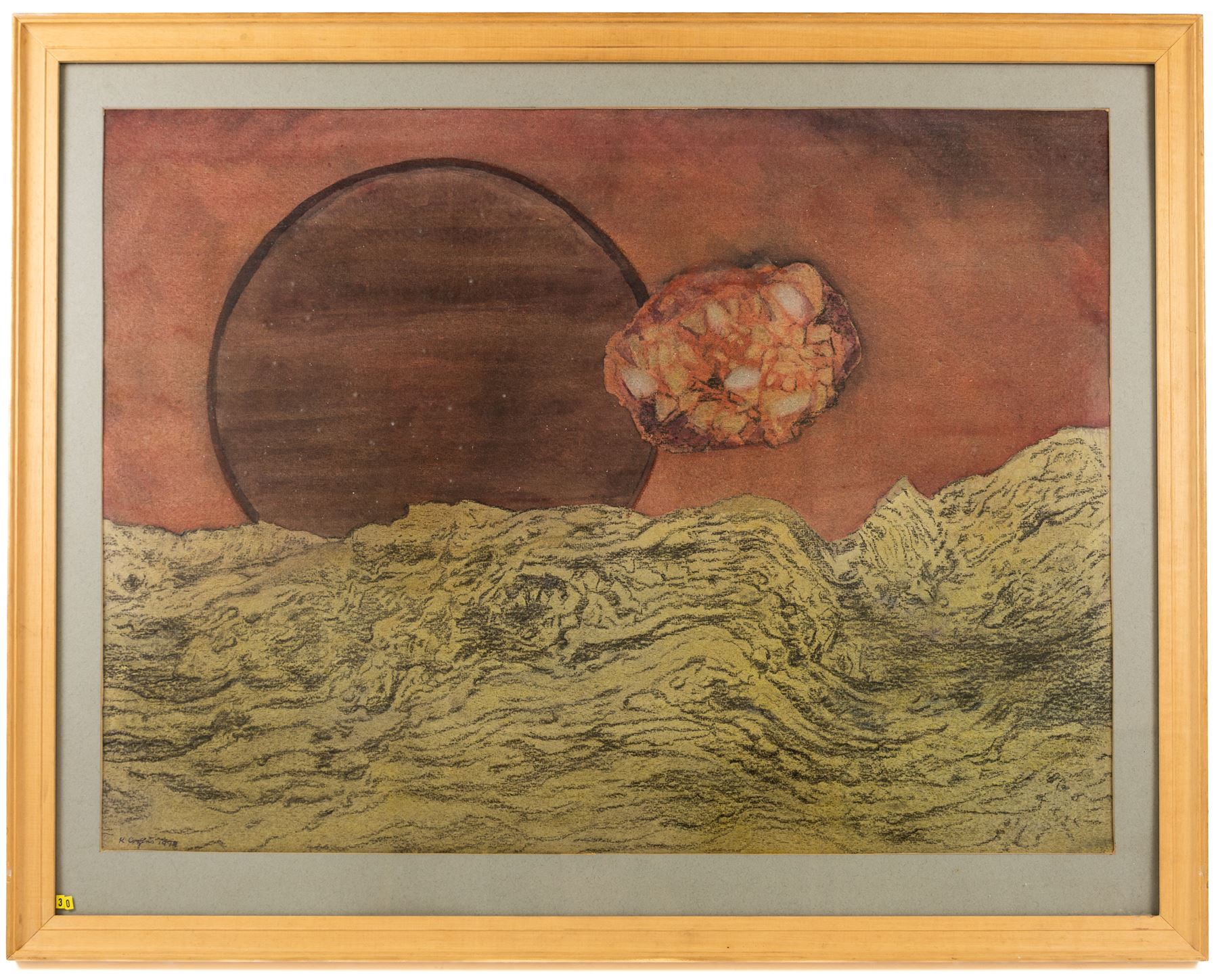 Kenneth Cozens (British 1920-2000): 'Planet and Fragment' and 'Interstellar Collision', one mixed media and one watercolour one signed and dated 1979, one titled verso max 54cm x 73cm (2)