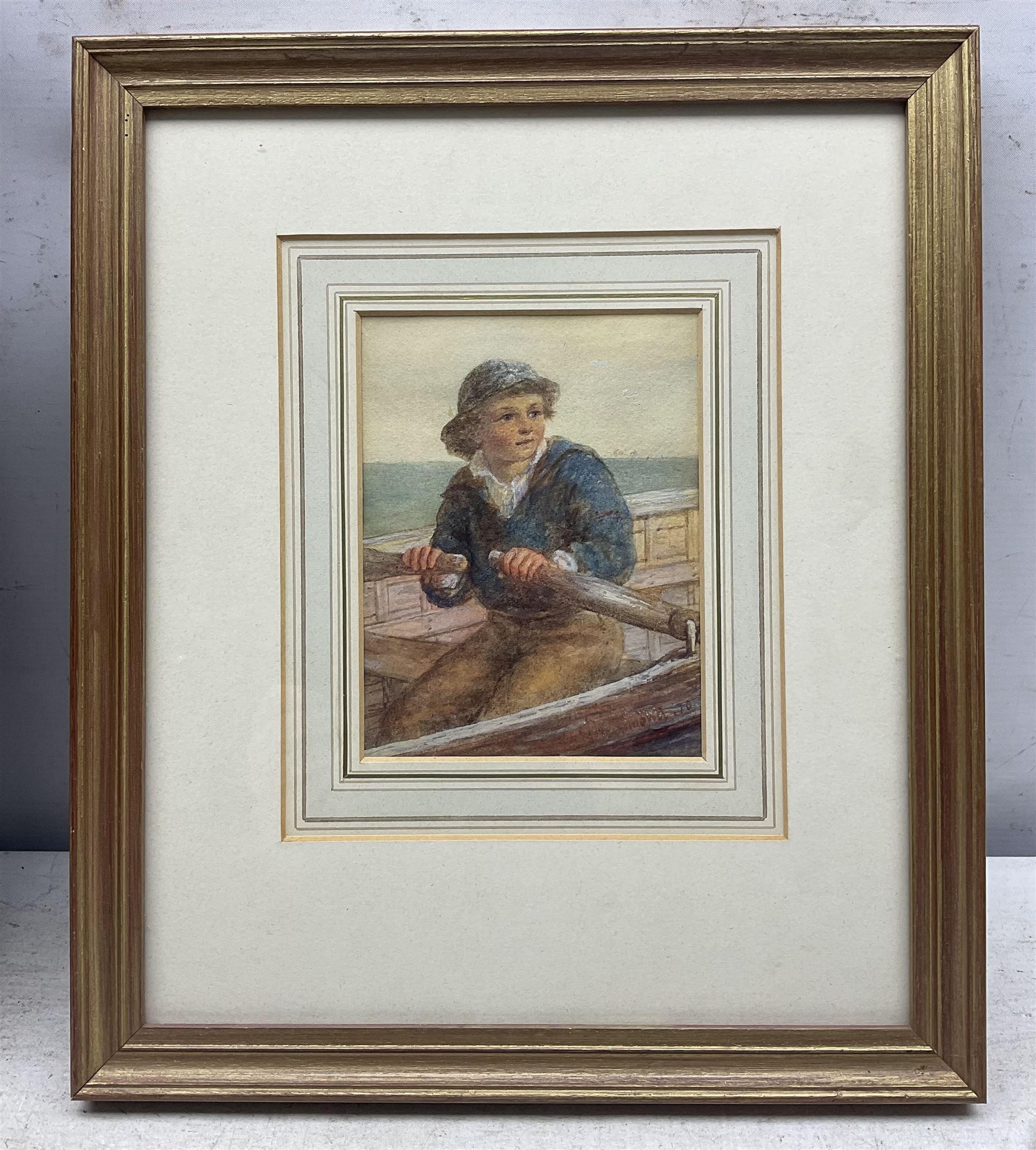 James Drummond (British 1816-1877): 'Young Boy in Rowing Boat', watercolour signed and dated '70, titled verso 15cm x 12cm