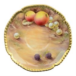 Two Royal Worcester fruit painted scallop edge teacups and saucers, the exterior and saucers decorated with fruits and berries, all signed P. Love, with black printed marks beneath, H8cm 