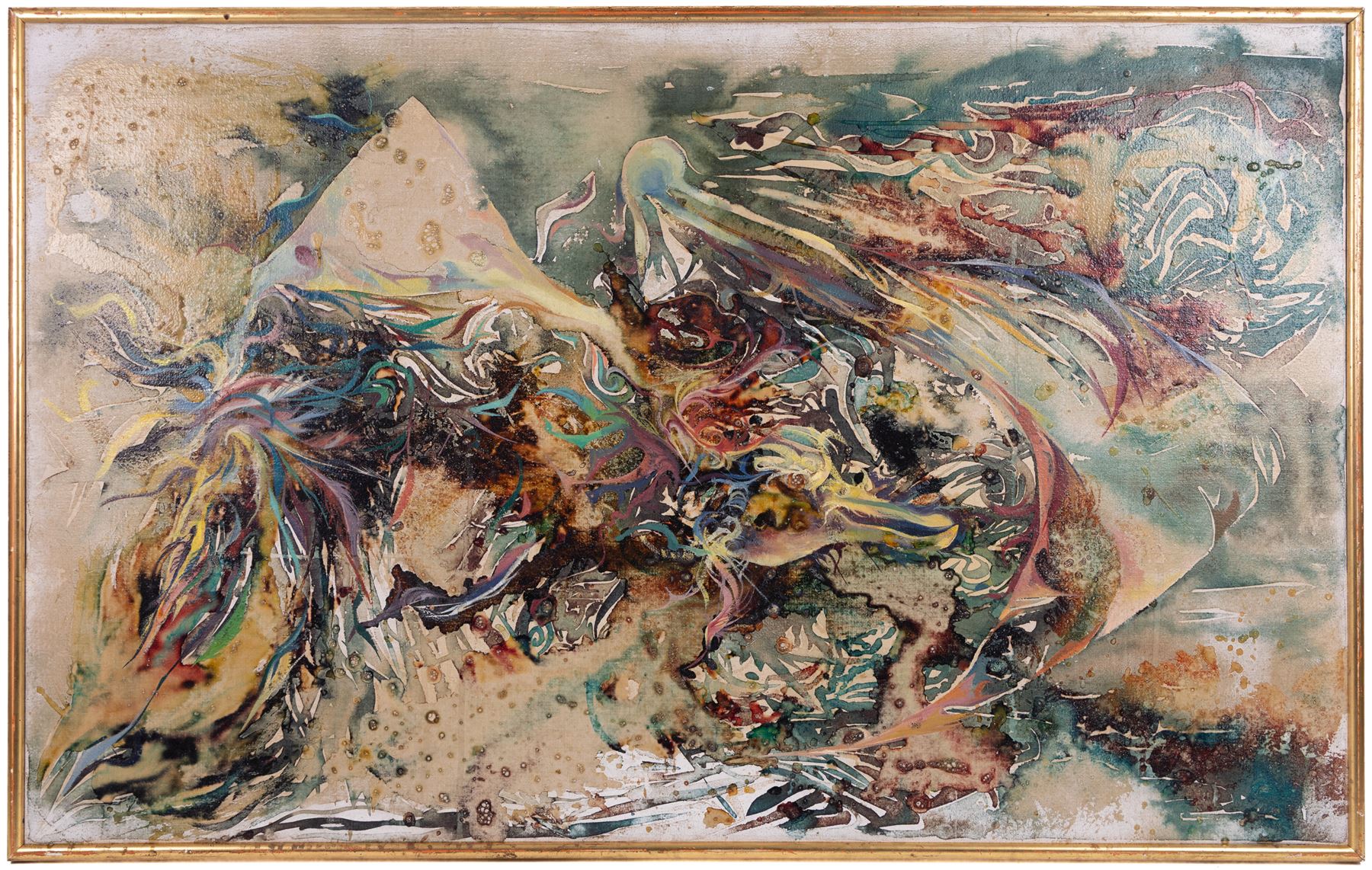 John Uzzell Edwards (Welsh 1934-2014): 'Skeletal Seabirds', oil on canvas unsigned 75cm x 123cm 