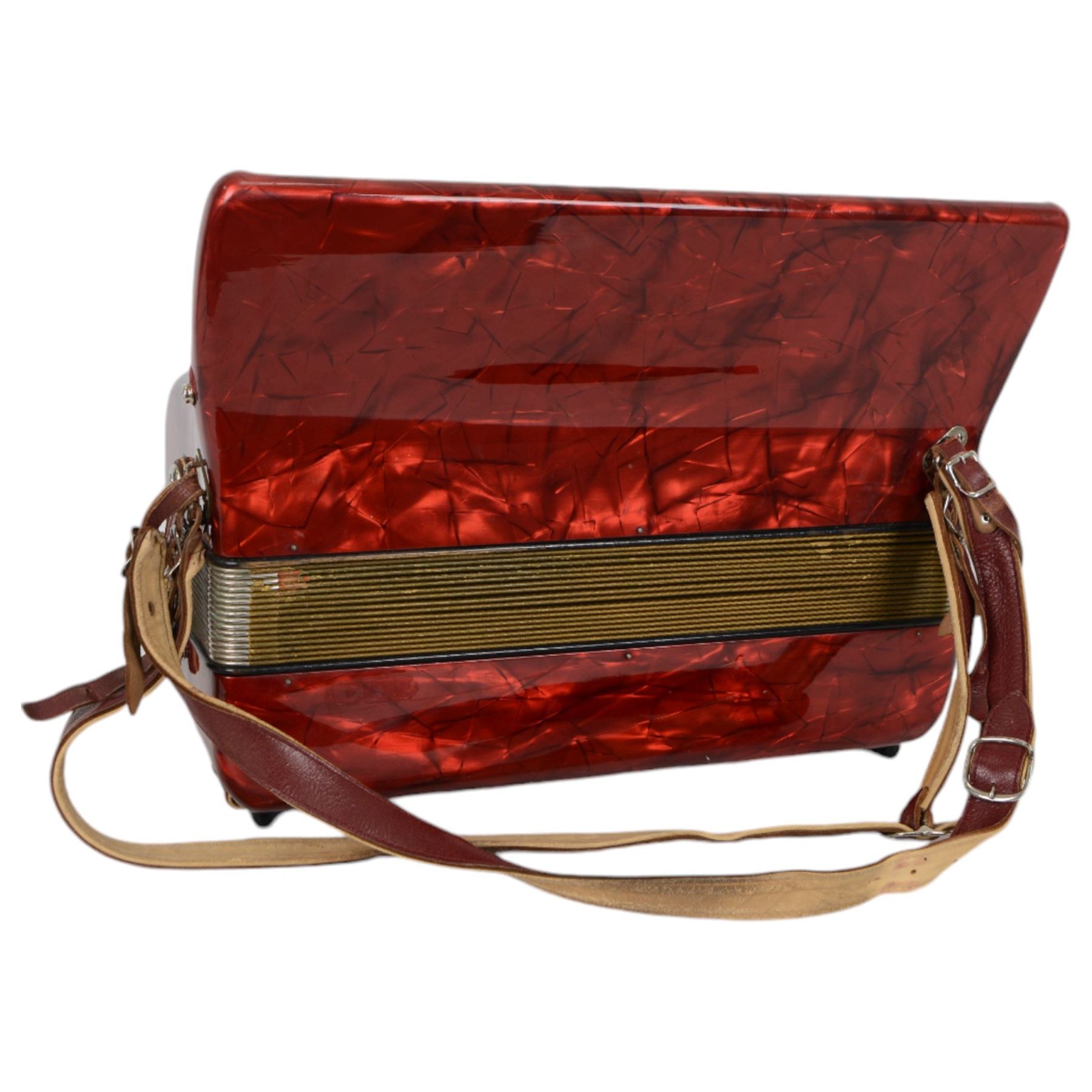 Hohner Chromatic accordion, three octave keyboard with 120 buttons and 16 fold bellows. With carrying case.