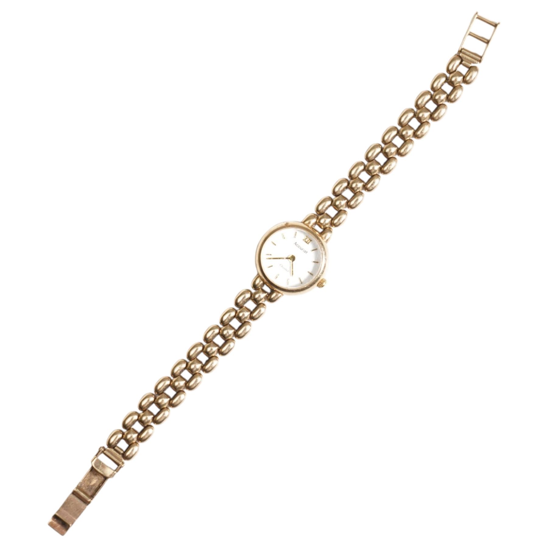 Accurist ladies 9ct gold quartz wristwatch, on integral 9ct gold bracelet, hallmarked