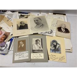 Over five-hundred and fifty autographs and signatures on cards, letters, posters, a book, photographs etc including Jefferson Davis, Lyndon B. Johnson, Orson Welles, Mary Pickford, Mickey Rooney, Peter O'Toole, Julie Andrews, Debbie Reynolds, Diana Dors, Alain Delon, Christiaan Barnard, Monica Lewinsky, Clifford Bax, Dom Mintoff, Pierre Trudeau, Margaret Truman, Marie Stopes, Havelock Ellis, Alfred Piccaver, Elisabeth Schumann, James Doolittle, Will Hays, Jesse Lasky, Billie Whitelaw, Megan Lloyd George, Leni Riefenstahl, Princess Anne & Captain Mark Phillips, Princess Alexandra of Kent & Angus Ogilvy, Prince & Princess Michael of Kent, Laurence Olivier, Leslie Caron, Lillian Hellman, Roddy Doyle, Max Mosley, Charlton Heston, Jerry Lewis, Jeremy Brett, Tallulah Bankhead, Russell Braddon, Marc Chagall, Roy Jenkins, Beatrice Webb, Olave Baden-Powell, Samuel Hoare, Leslie Hore-Belisha, Amelita Galli-Curci, Joan Miro, Tony Blair, Beryl Cook, Giles etc