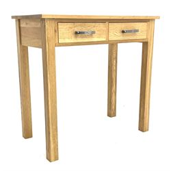 Light oak two drawer side table 