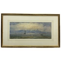 English School (Early 20th century): Boats off a City Skyline, watercolour unsigned 20cm x 51cm