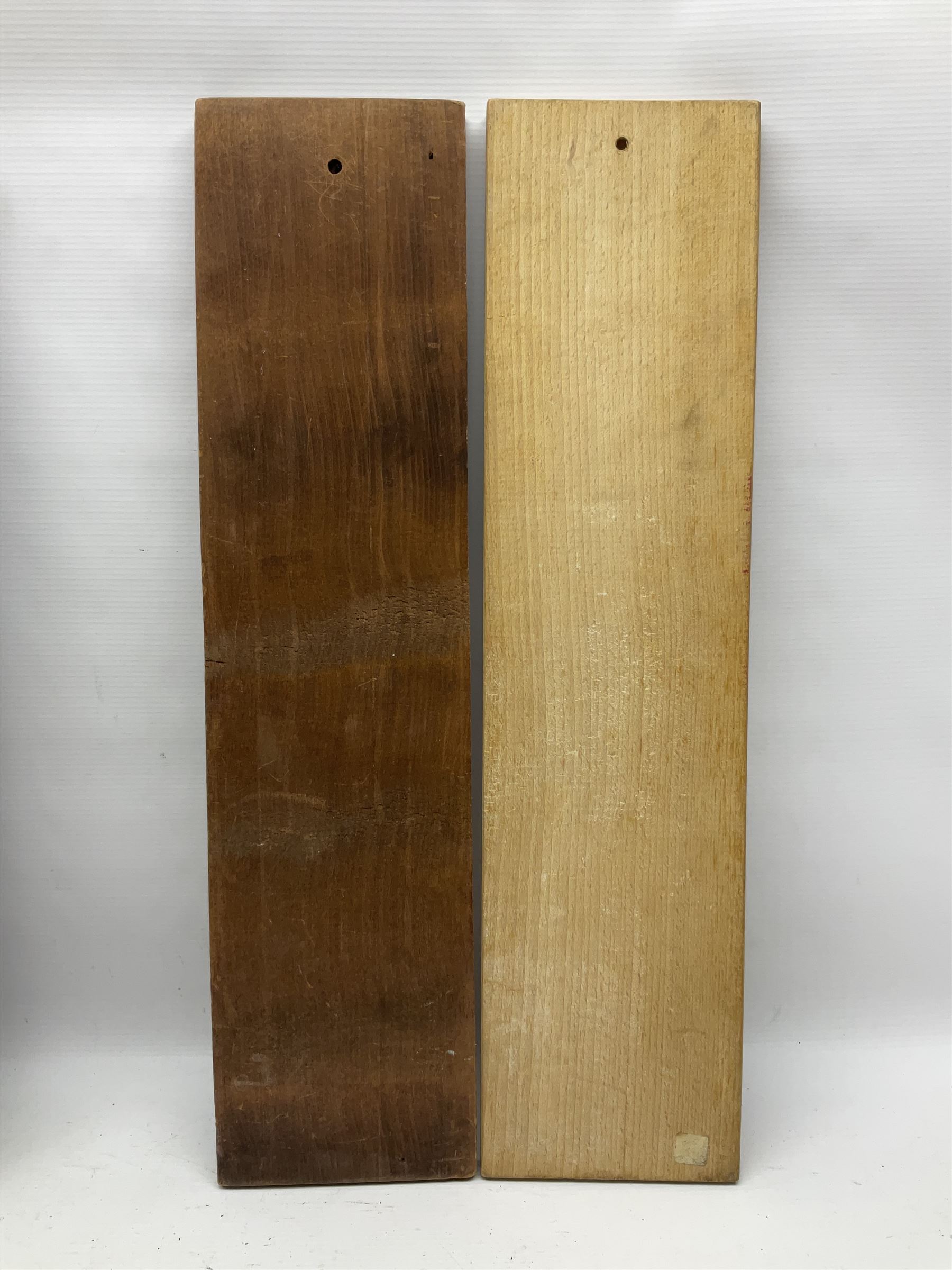 Eight 20th century hardwood Dutch folk art Speculaasplank or biscuit moulds, most examples typically carved with figures in traditional dress, tallest H60cm