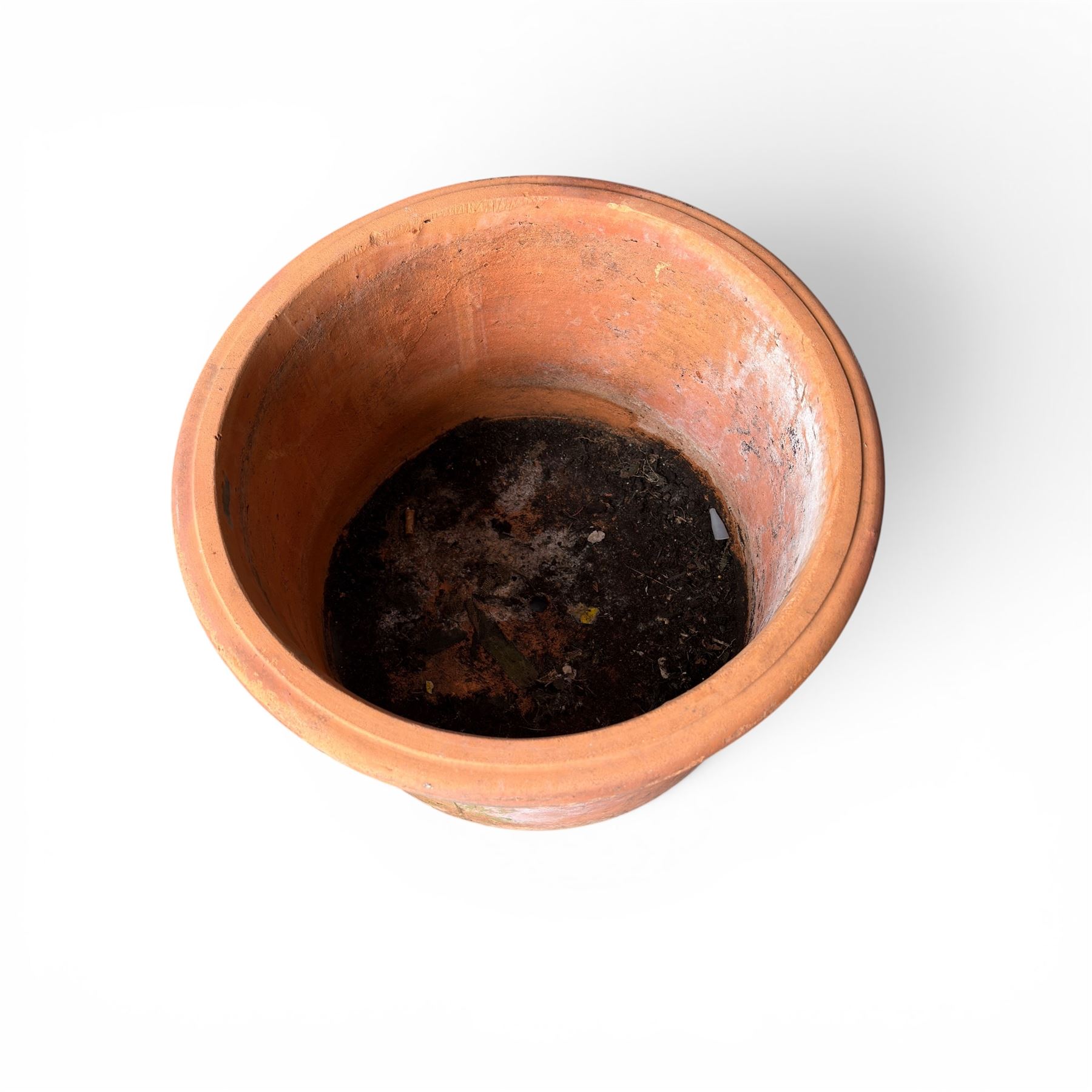 Collection of five terracotta garden planters along with rectangular sandstone trough 