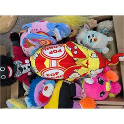 Vintage toys, including Russ Troll Doll and Furby, together with a collection of Care Bears, two Pop Art elephants and similar soft toys