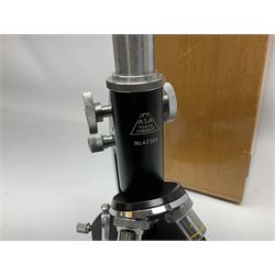 ASA Tokyo monocular microscope with black body, pitchfork base and wooden carrying box containing additional lenses No.47324 H29cm; Universal Avometer Model 8x Mk.III (Panclimatic); and Dansette 222 portable transistor radio (3)