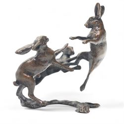 Michael Simpson (British Contemporary): Leaping Hare and Three Hares Dancing, two bronzes, one limited edition signed and numbered 273/350 to base, the other apparently unsigned, larger H7cm (2)