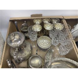 Franklin Heirloom Victorian christening doll, six children's annuals including star Wars annual No.1, Coalport Visiting Day figurine, set of six cut glassl champagne flutes, sliver plated tea service, two carved eagle figures and a collection of other ceramics and glassware, in three boxes