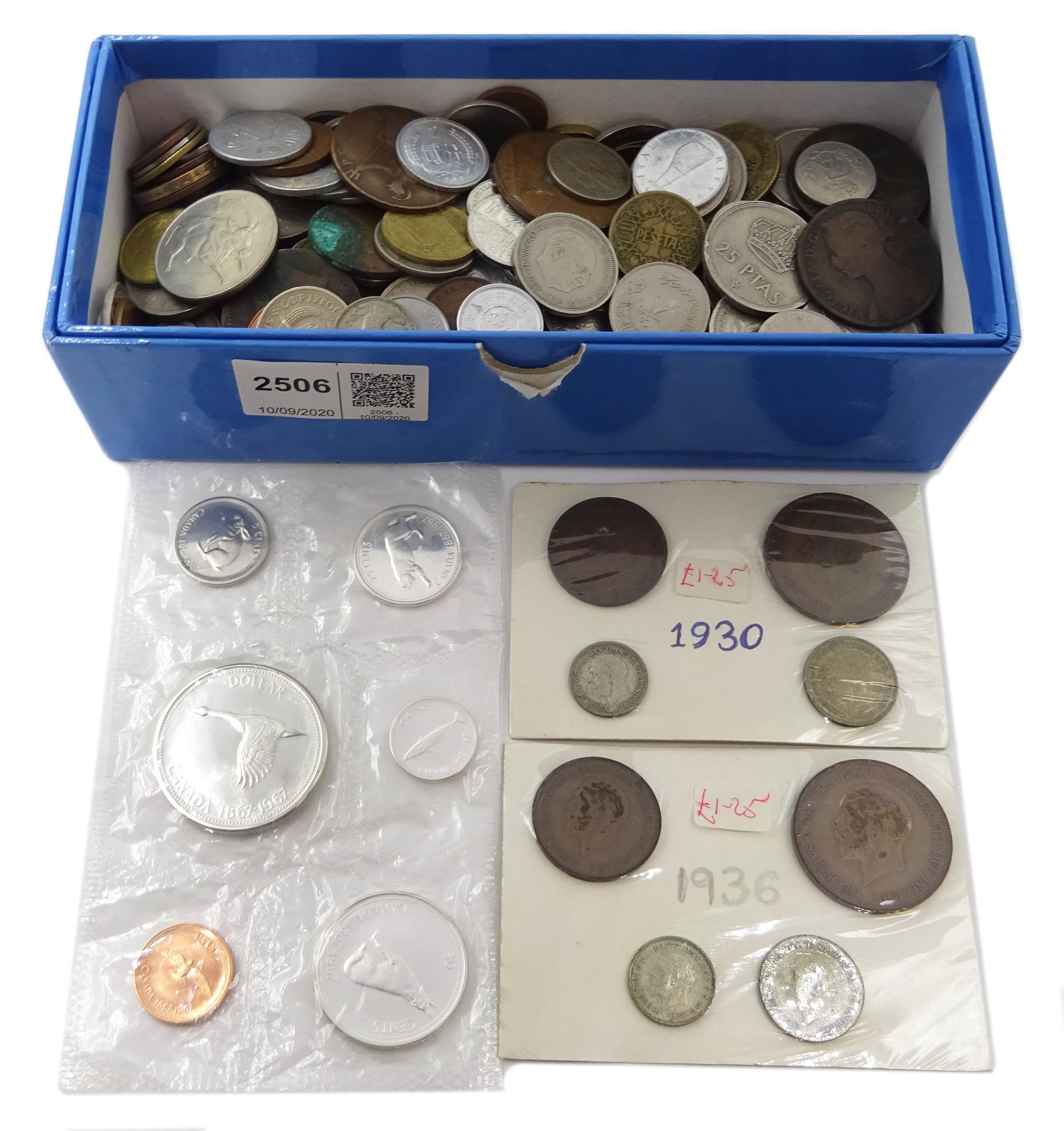 Coins including Canada 1867-1967 Centenary six coin set, Great British pre-decimal coinage and various World coins etc