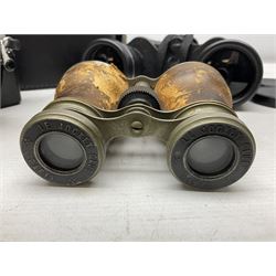 Olympus OM10 35mm camera, cased; pair of USSR 7 x 50 binoculars; cased; and pair of Le Jockey Club Paris binoculars