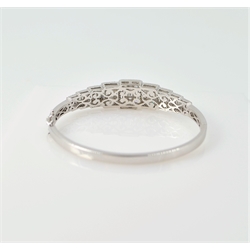  18ct white gold baguette and round brilliant cut diamond bangle, stamped 750 diamonds approx 3.5 carat  