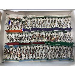 Painted metal wargame figures - over four hundred and sixty including Napoleonic, Dragoons, Line, horse-drawn and other Artillery, mounted etc; individuals and ranks of two, three and four; various scales including 20mm, 25mm etc