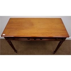  19th century mahogany side table, moulded top and two frieze drawers, on turned supports, W112cm, H77cm, D52cm  